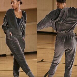 Free People Movement Training Day Velour Jumpsuit Gray Medium